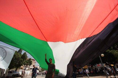 Manifestantes palestinos en Gaza, abril de 2016.