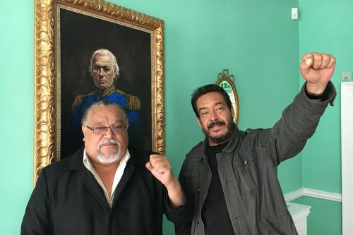 (I) Wills Rangel, el presidente del sindicato más grande de Venezuela "central" de la Unión Socialista Bolivariana de Trabajadores (CBST). (D) Jacobo Torres, Oficial Internacional de la CBST