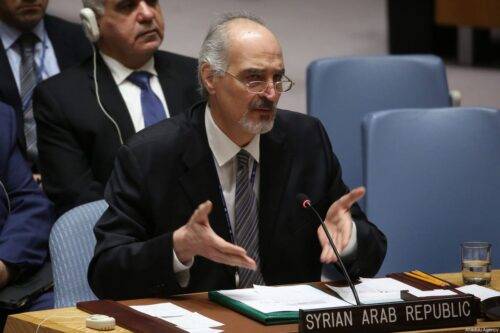 Bashar Al-Jaafari, Representante permanente de la República Árabe Siria ante la ONU en Nueva York, EE. UU. El 14 de abril de 2018 [Agencia Mohammed Elshamy / Anadolu]