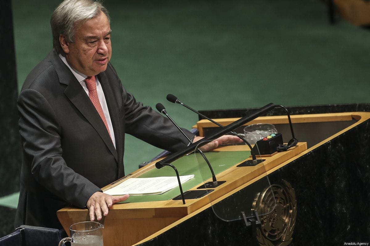 El Secretario General de las Naciones Unidas, Antonio Guterres, habla en la 74ª sesión de la Asamblea General de la ONU en la sede de la ONU en Nueva York, Estados Unidos, el 24 de septiembre de 2019 [Erçin Top / Agencia Anadolu]