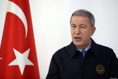 El Ministro de Defensa Nacional de Turquía, Hulusi Akar, en Turquía el 31 de octubre de 2019 [Agencia Arif Akdoğan / Anadolu]