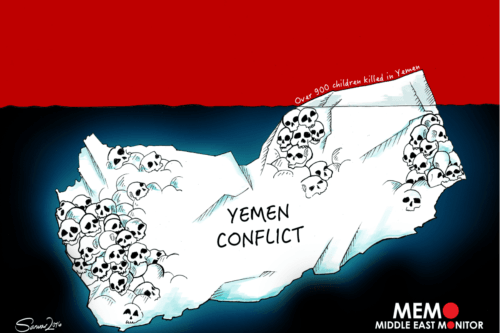Muertes en el conflicto de Yemen - Caricatura [Sarwar Ahmed / MiddleEastMonitor]