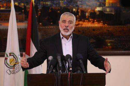 Conferencia de prensa de Ismail Haniyeh en Gaza, el 10 de noviembre de 2019 [Mohammed Asad-Middle East Monitor]
