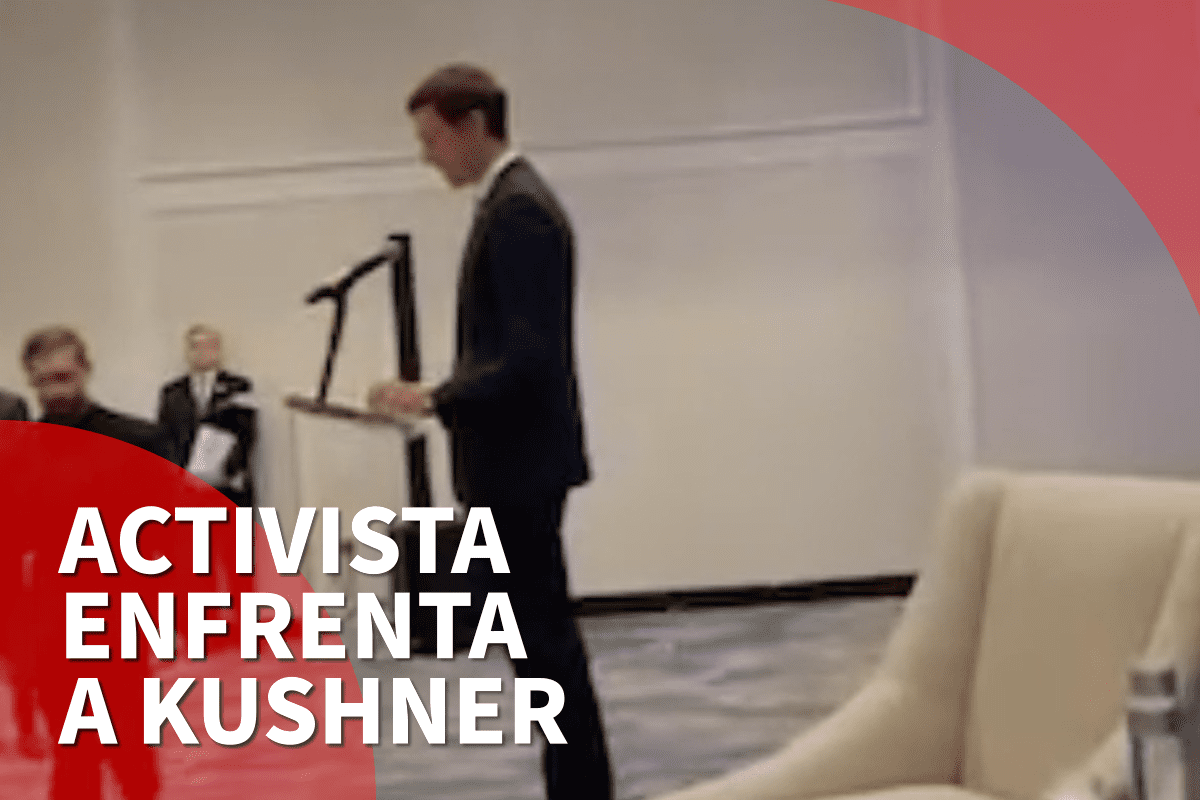 Una activista de codepink interrumpe el discurso de jared kushner